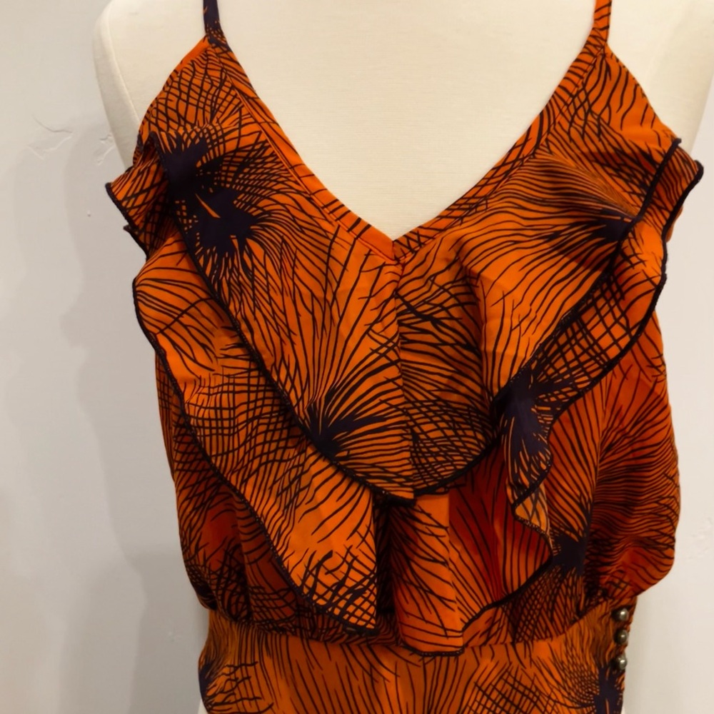 3/$18 Audrey Orange black Ruffled Camisole Top blouse tank
